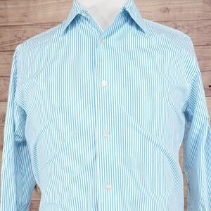 APT. 9 STRETCH SLIM FIT BLUE WHITE STRIPED BUTTON UP DRESS SHIRT MENS 16 34/35